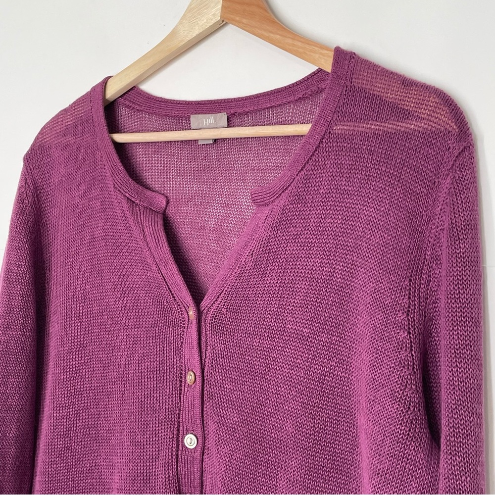 J. Jill Lightweight Sweater Roll Tab 3/4 Sleeves in Plumb Size Large - Picture 2 of 12